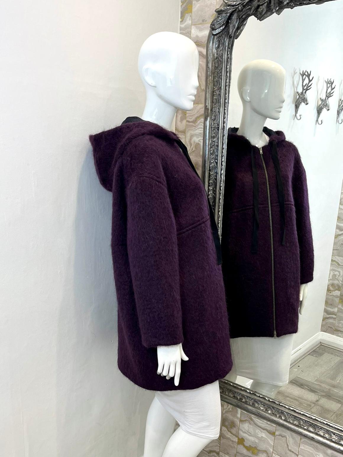 Black Marni Mohair & Virgin Wool Hooded Coat For Sale
