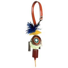 MARNI Multi-Color Mixed Metal Patent Leather Feathers Charm Key Ring