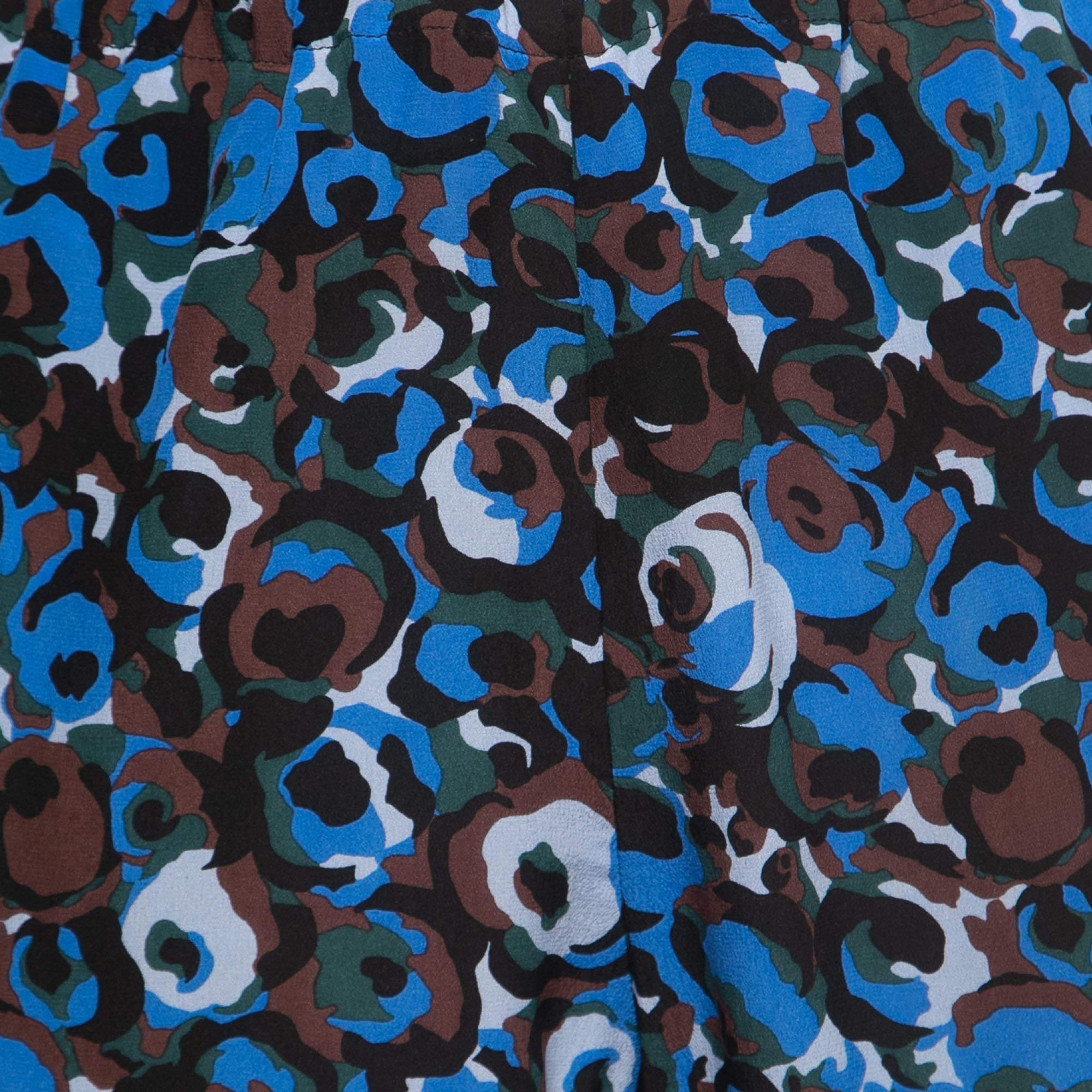 Black Marni Multicolor Abstract Print Silk Drawstring Trousers M For Sale