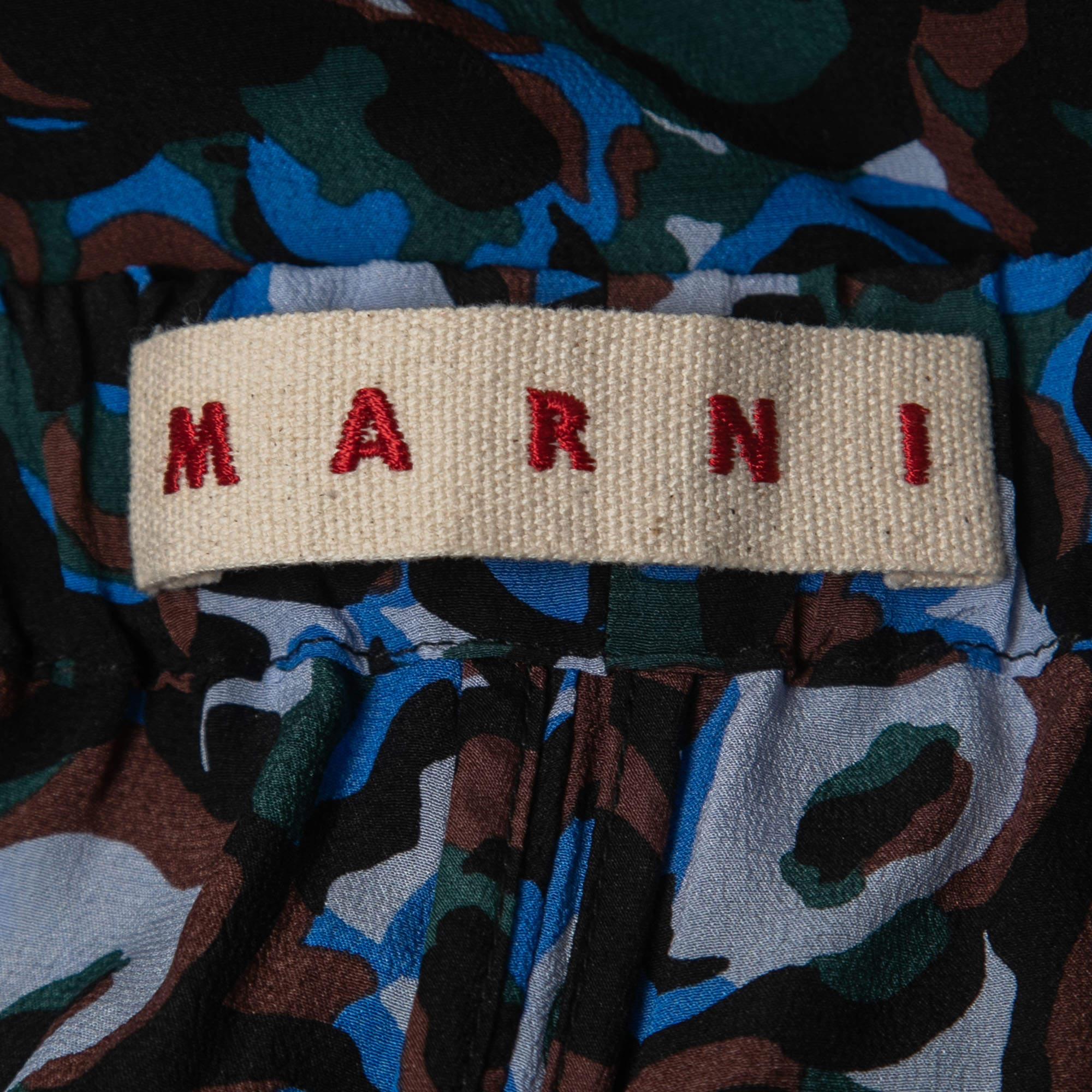 Marni Multicolor Abstract Print Silk Drawstring Trousers M In Good Condition For Sale In Dubai, Al Qouz 2