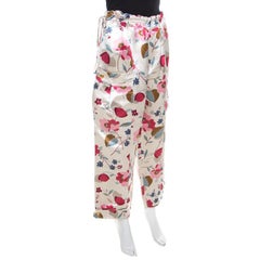 Marni Multicolor Floral Print Linen Silk Drawstring Waist Wide Leg Trousers S