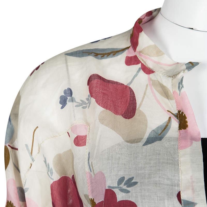 Women's Marni Multicolor Floral Printed Cotton Long Sleeve Blouse S For Sale