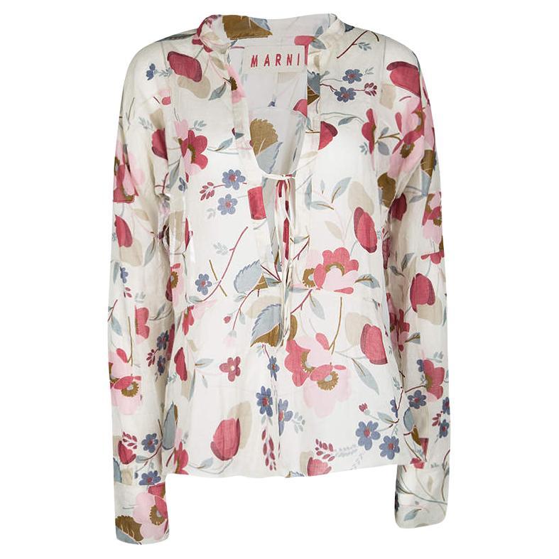 Marni Multicolor Floral Printed Cotton Long Sleeve Blouse S For Sale