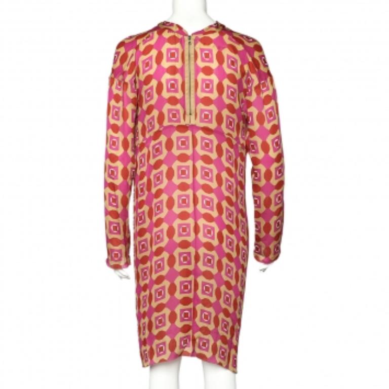 Marni Vestido midi drapeado de seda con estampado geométrico multicolor S Rosa en venta
