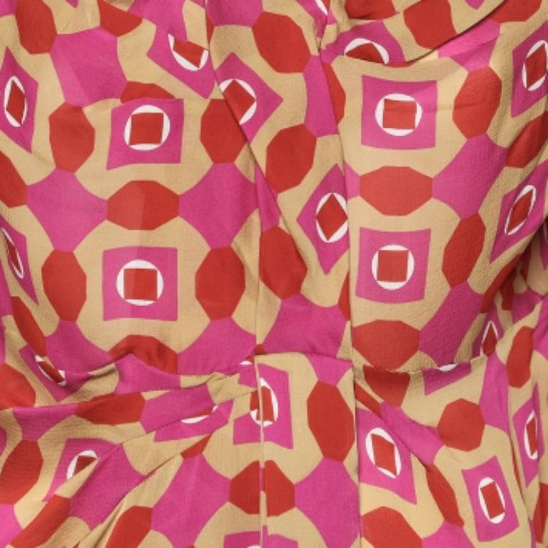 Marni Vestido midi drapeado de seda con estampado geométrico multicolor S en venta 1