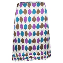 Marni Multicolor Leaf Print Ruched Hem Detail Satin Skirt S