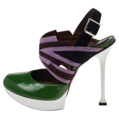 Marni Multicolor Leather And Suede Platform Slingback Sandals Size 38.5