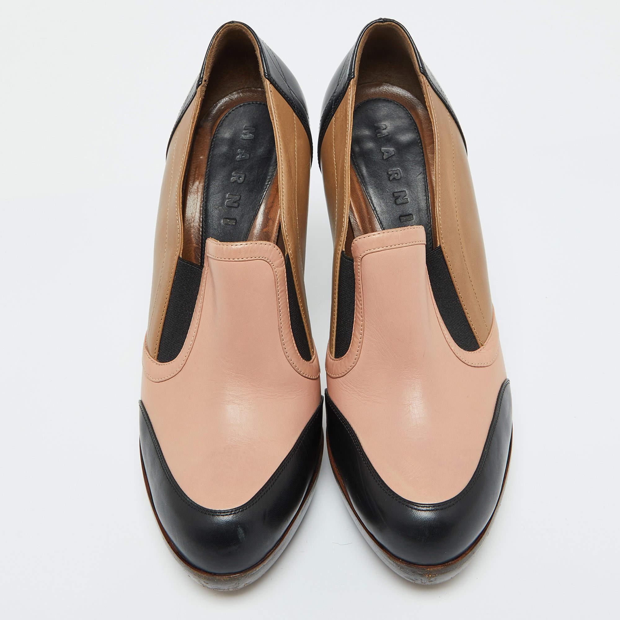 Marni Mehrfarbige Plateau-Loafer-Pumps aus Leder Größe 40 (Braun) im Angebot