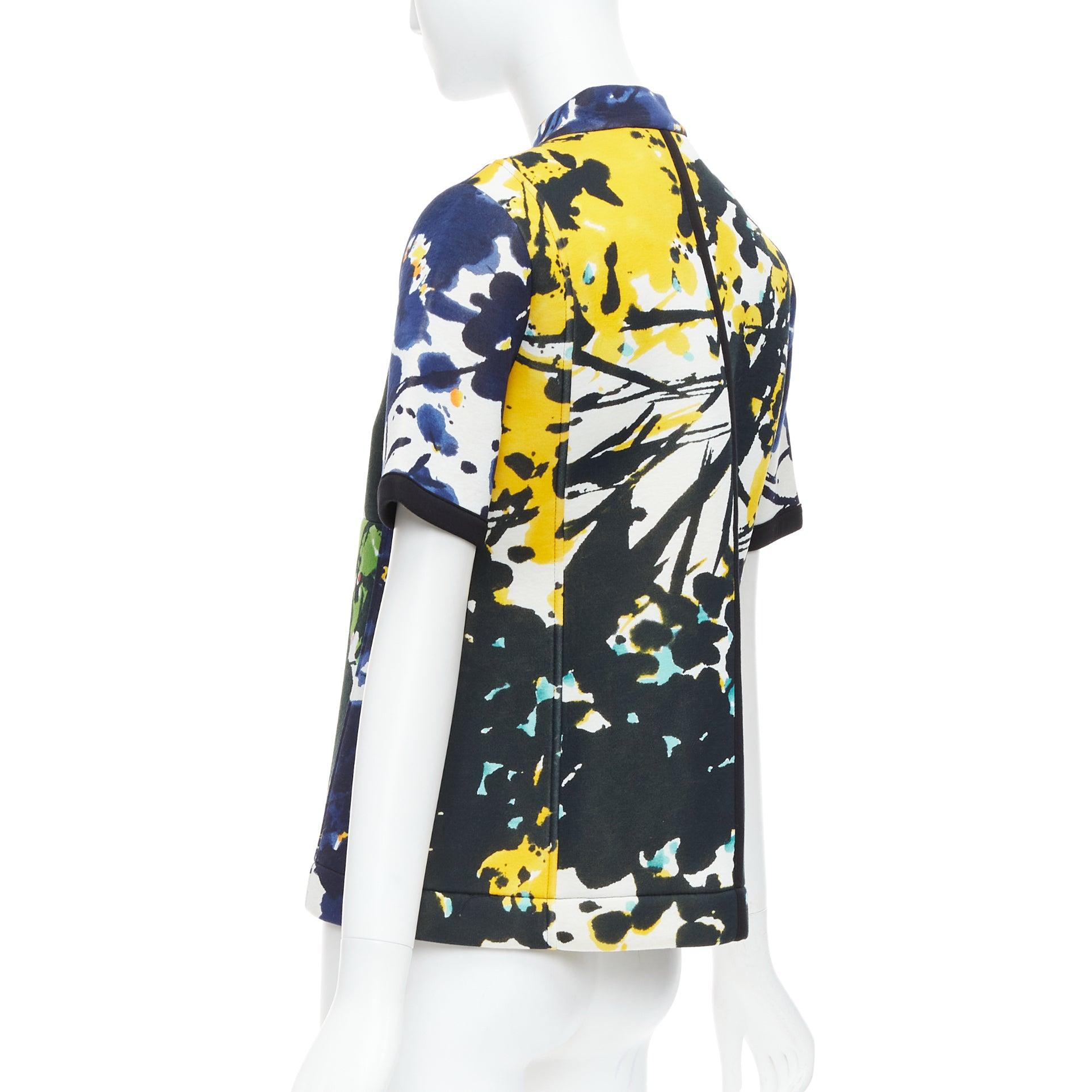 MARNI Mehrfarbiger Mantel mit kurzen Ärmeln aus Scuba-Leder mit Reißverschluss und Lackdruck IT42 M im Angebot 1