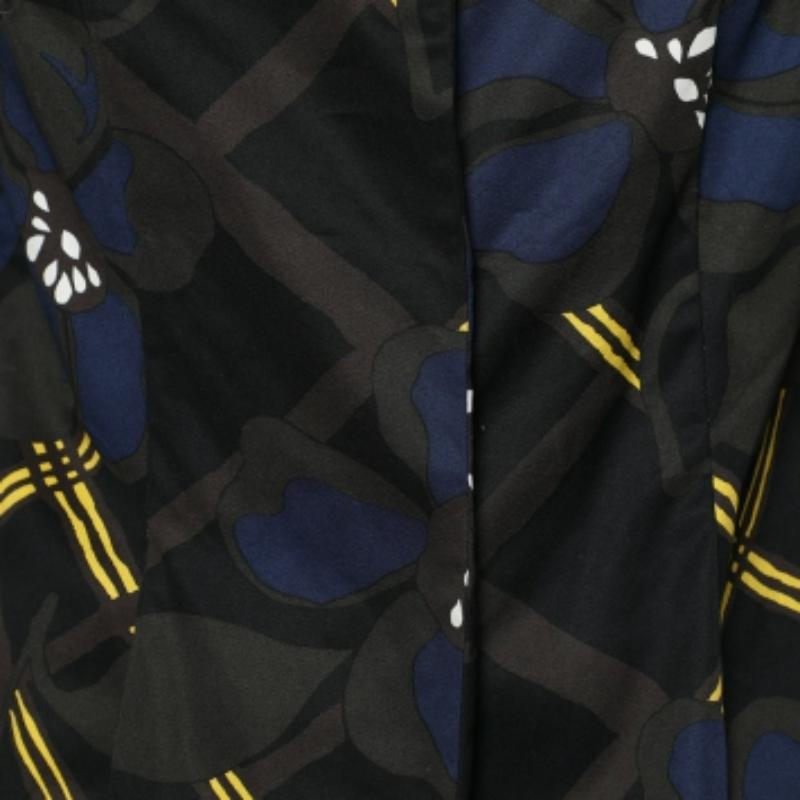 Noir Marni Blazer en coton imprimé multicolore avec boutons sur le devant M. en vente