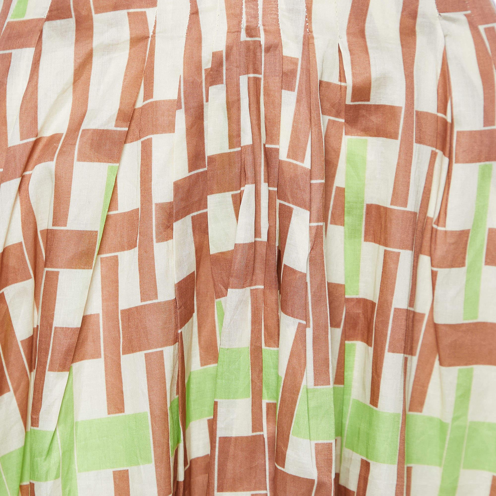 Marni Multicolor Printed Cotton Frayed Waist Detail Midi Skirt S In New Condition For Sale In Dubai, Al Qouz 2