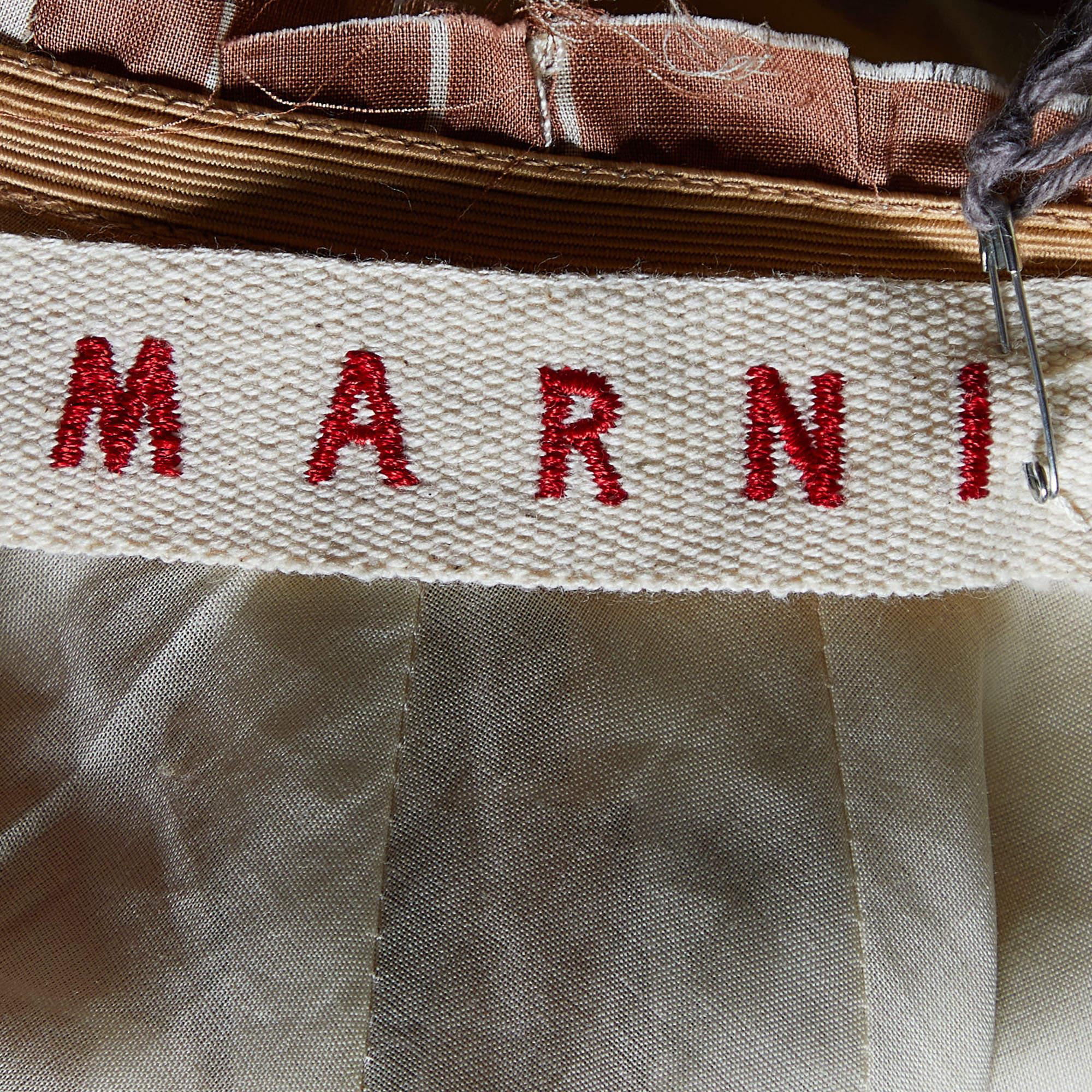 Marni Multicolor Printed Cotton Frayed Waist Detail Midi Skirt S In Excellent Condition In Dubai, Al Qouz 2