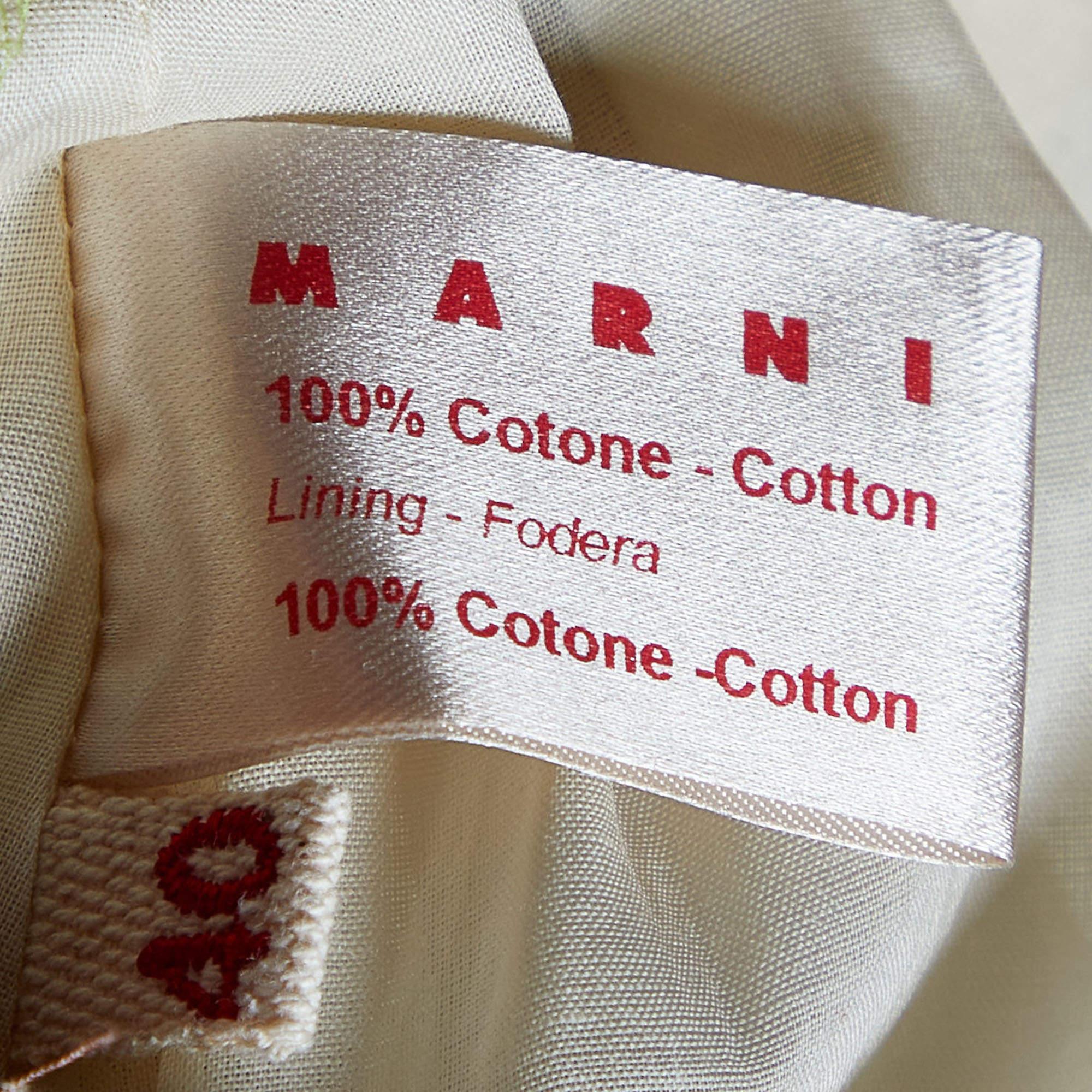 Women's Marni Multicolor Printed Cotton Frayed Waist Detail Midi Skirt S