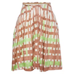 Marni Multicolor Printed Cotton Frayed Waist Detail Midi Skirt S