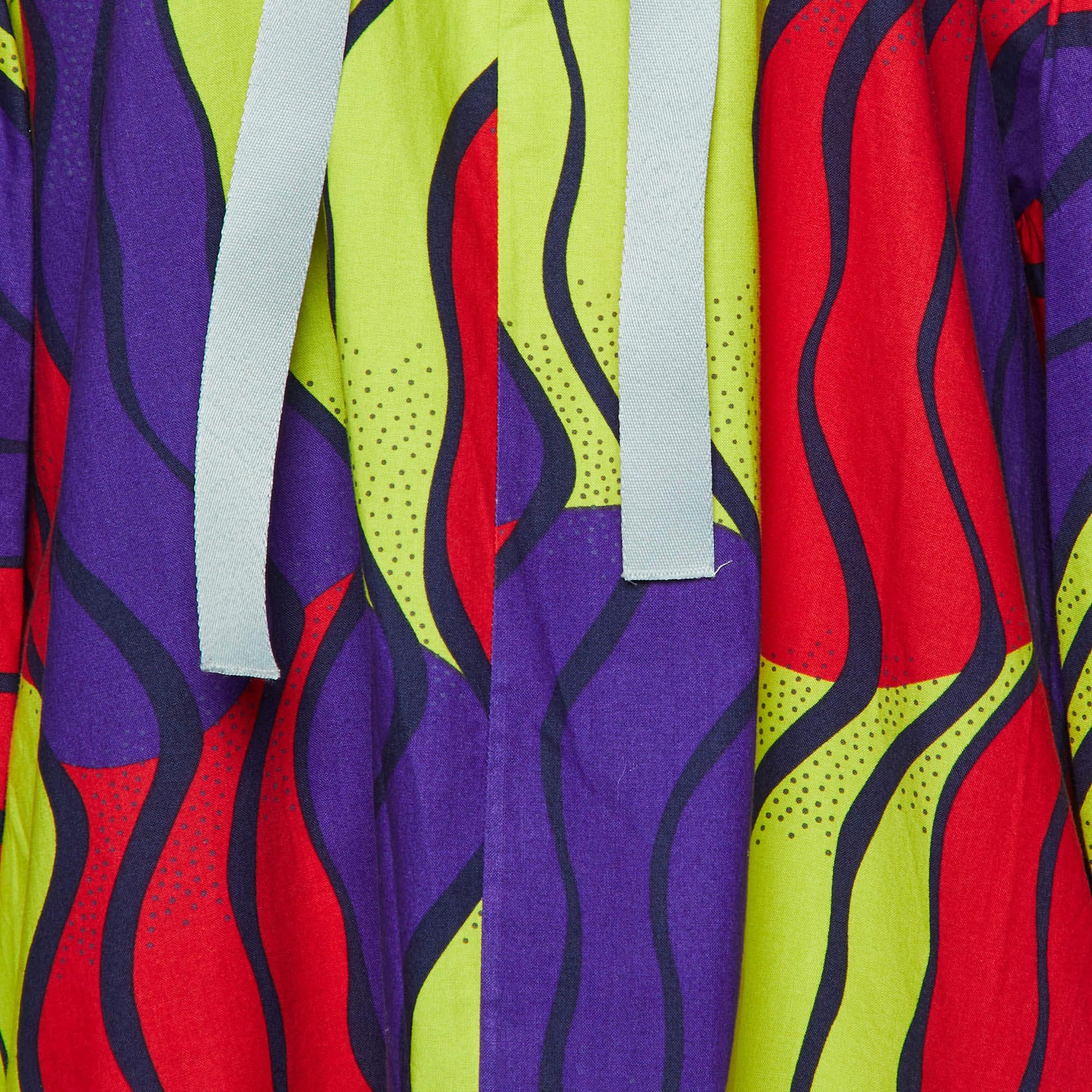 Marron Robe tunique surdimensionnée Marni en coton imprimé multicolore S en vente