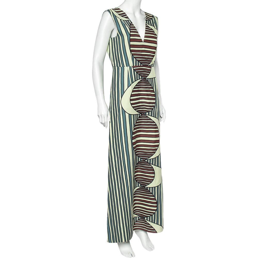 Black Marni Multicolor Printed Knit Plunge Neck Sleeveless Maxi Dress M For Sale