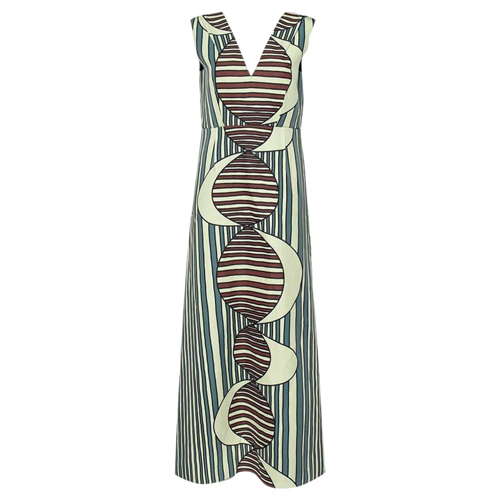 Marni Multicolor Printed Knit Plunge Neck Sleeveless Maxi Dress M