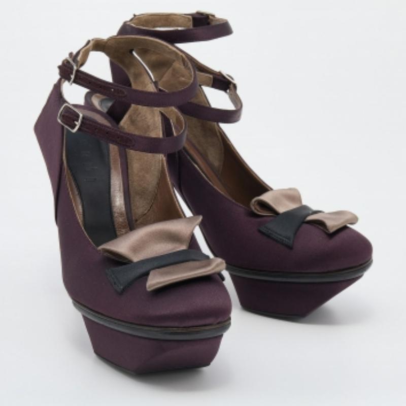 Women's Marni Multicolor Satin Buckle Detail Platform Sandals Size 39 For Sale