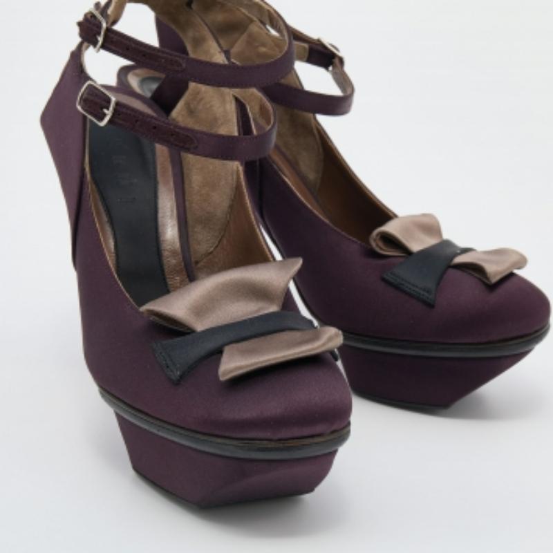 Marni Multicolor Satin Buckle Detail Platform Sandals Size 39 For Sale 1