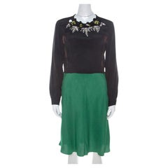 Marni Multicolor Silk Colorblock Floral Embellished Neckline Short Dress M