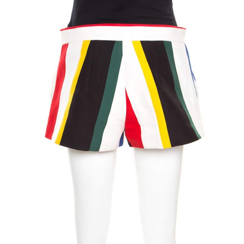 Marni Multicolor Wide Striped Cotton Shorts S In Good Condition For Sale In Dubai, Al Qouz 2