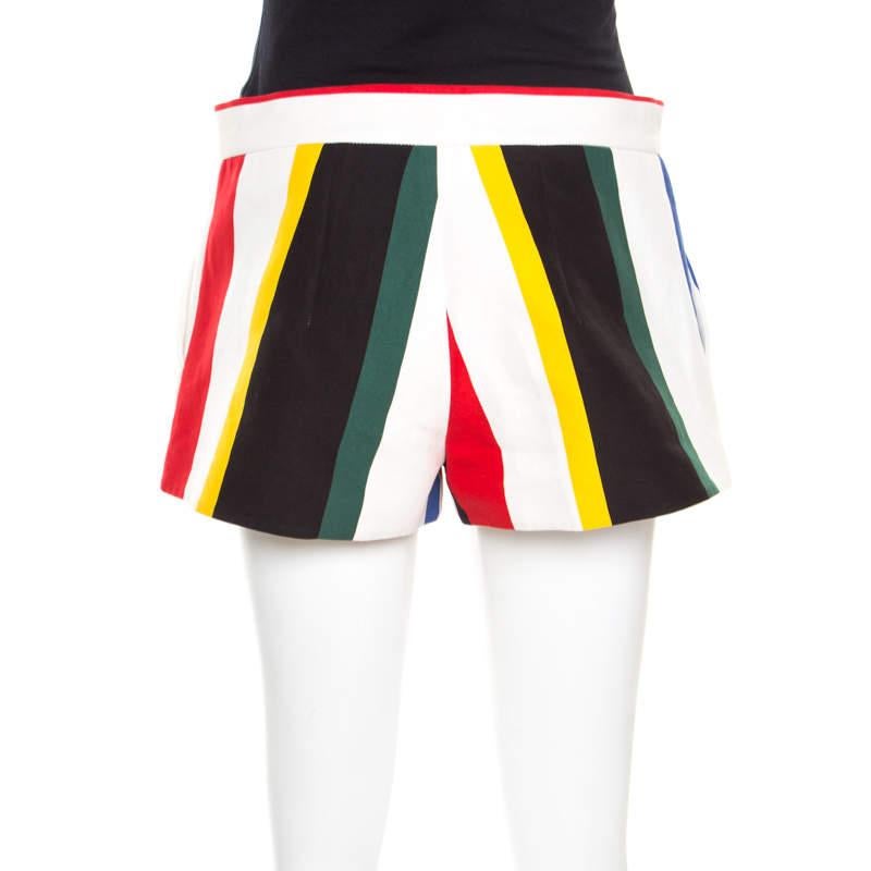Brown Marni Multicolor Wide Striped Cotton Shorts S