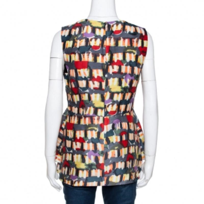 Marni Mehrfarbig Abstrakt Bedruckt Wollmischung Schößchen Detail Ärmelloses Top M (Grau) im Angebot