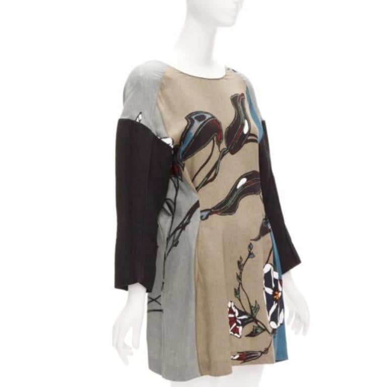 Beige MARNI multicolour beige floral print back contrast dropped sleeve dress IT38 XS For Sale