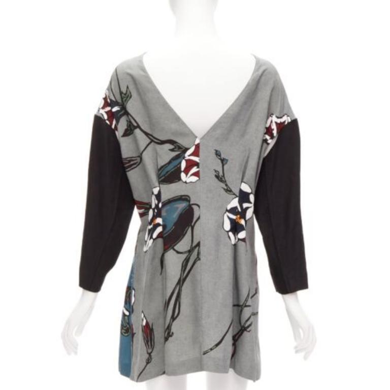 Women's MARNI multicolour beige floral print back contrast dropped sleeve dress IT38 XS For Sale