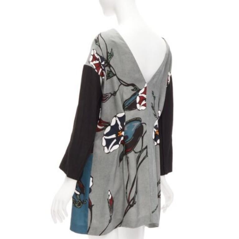 MARNI multicolour beige floral print back contrast dropped sleeve dress IT38 XS For Sale 1