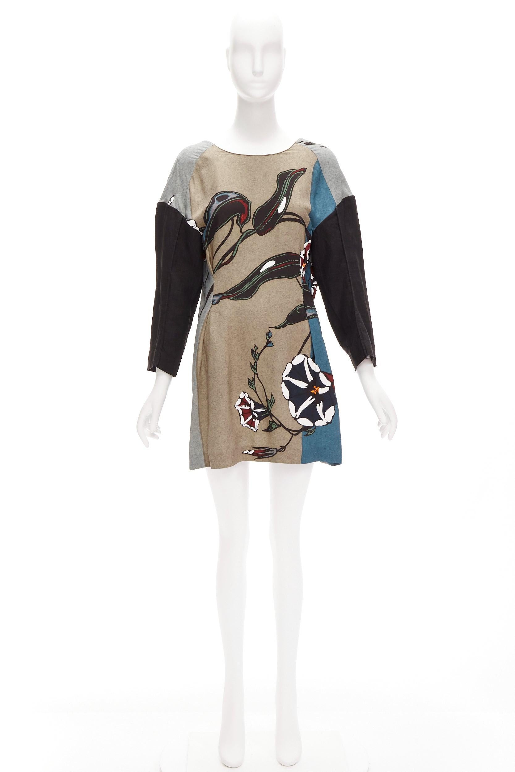 MARNI multicolour beige floral print back contrast dropped sleeve dress IT38 XS For Sale 3