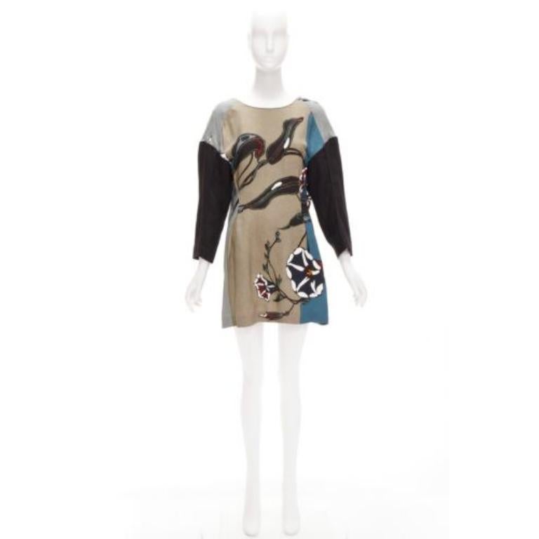 MARNI multicolour beige floral print back contrast dropped sleeve dress IT38 XS For Sale 4