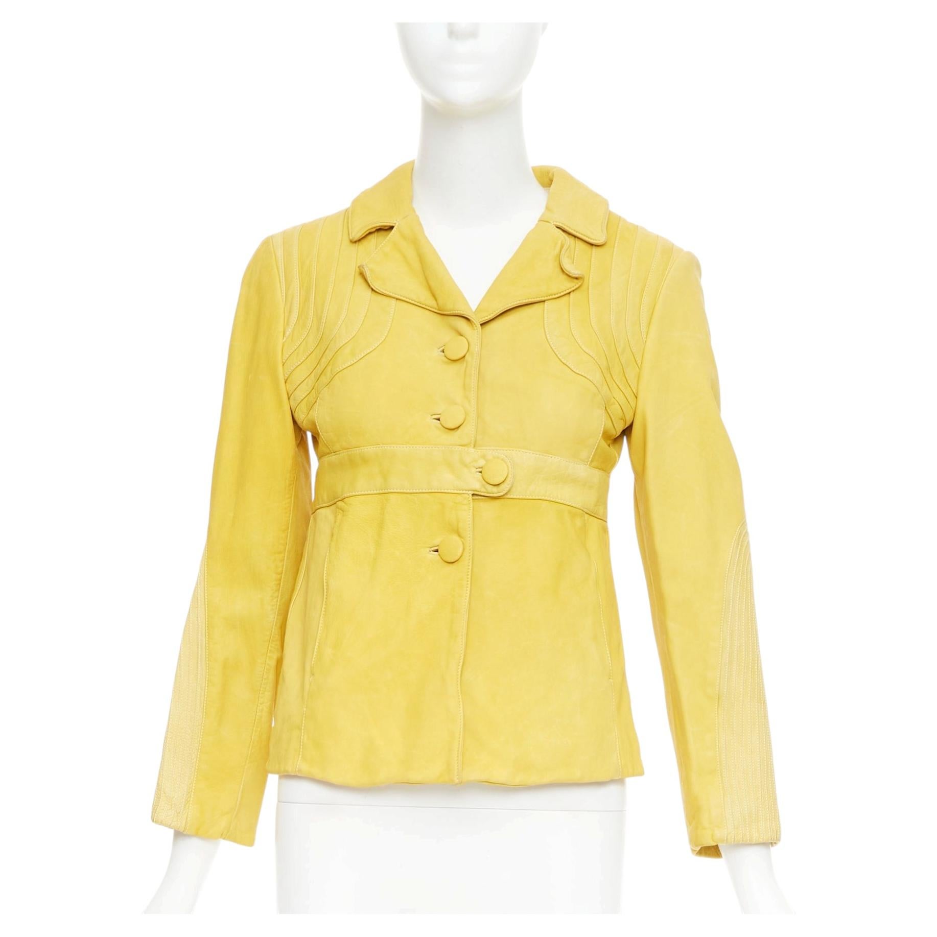 MARNI mustard yellow piped leather empire waist jacket IT38 XS