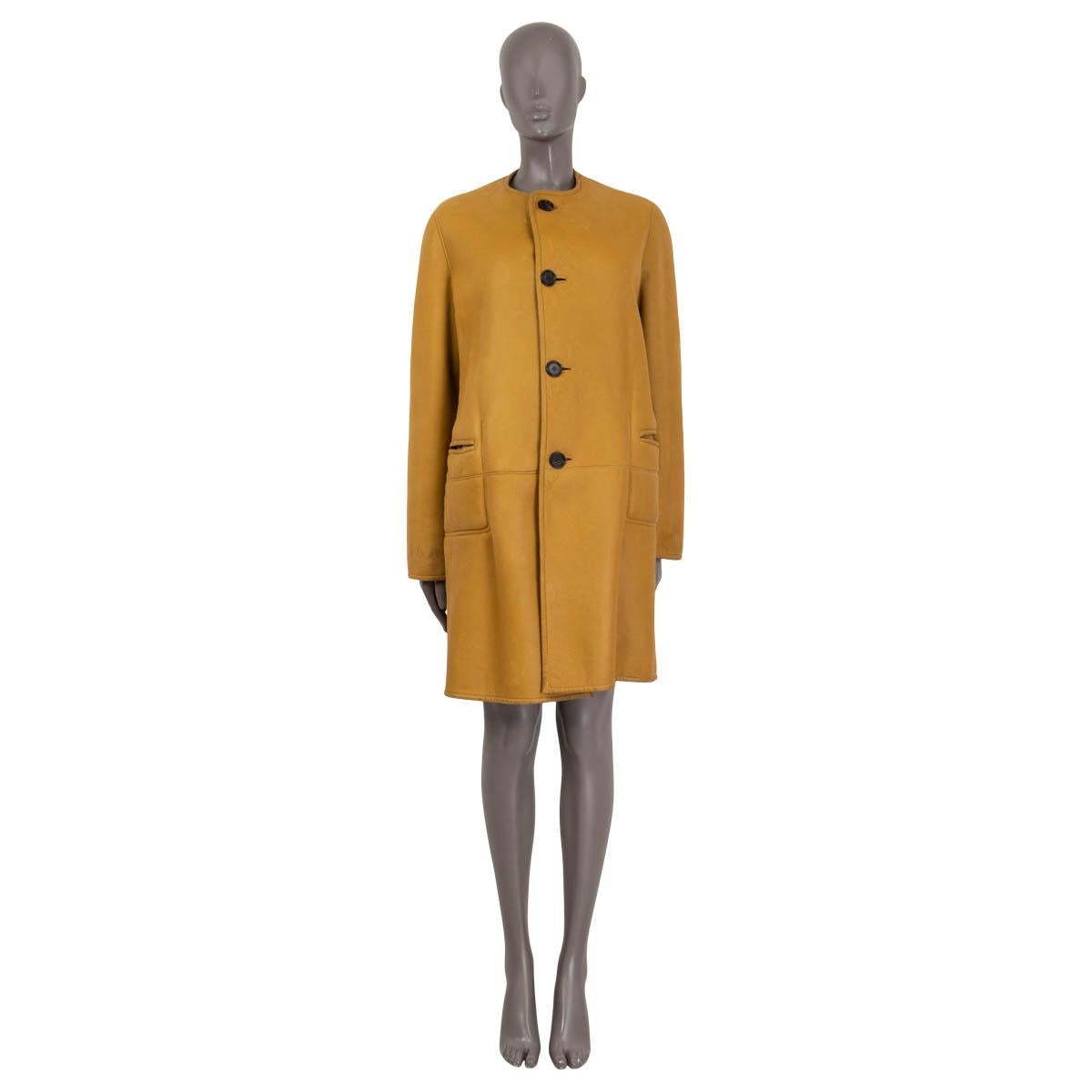 Yellow MARNI mustard yellow REVERSIBLE SHEARLING & LEATHER Coat Jacket 46 XL For Sale
