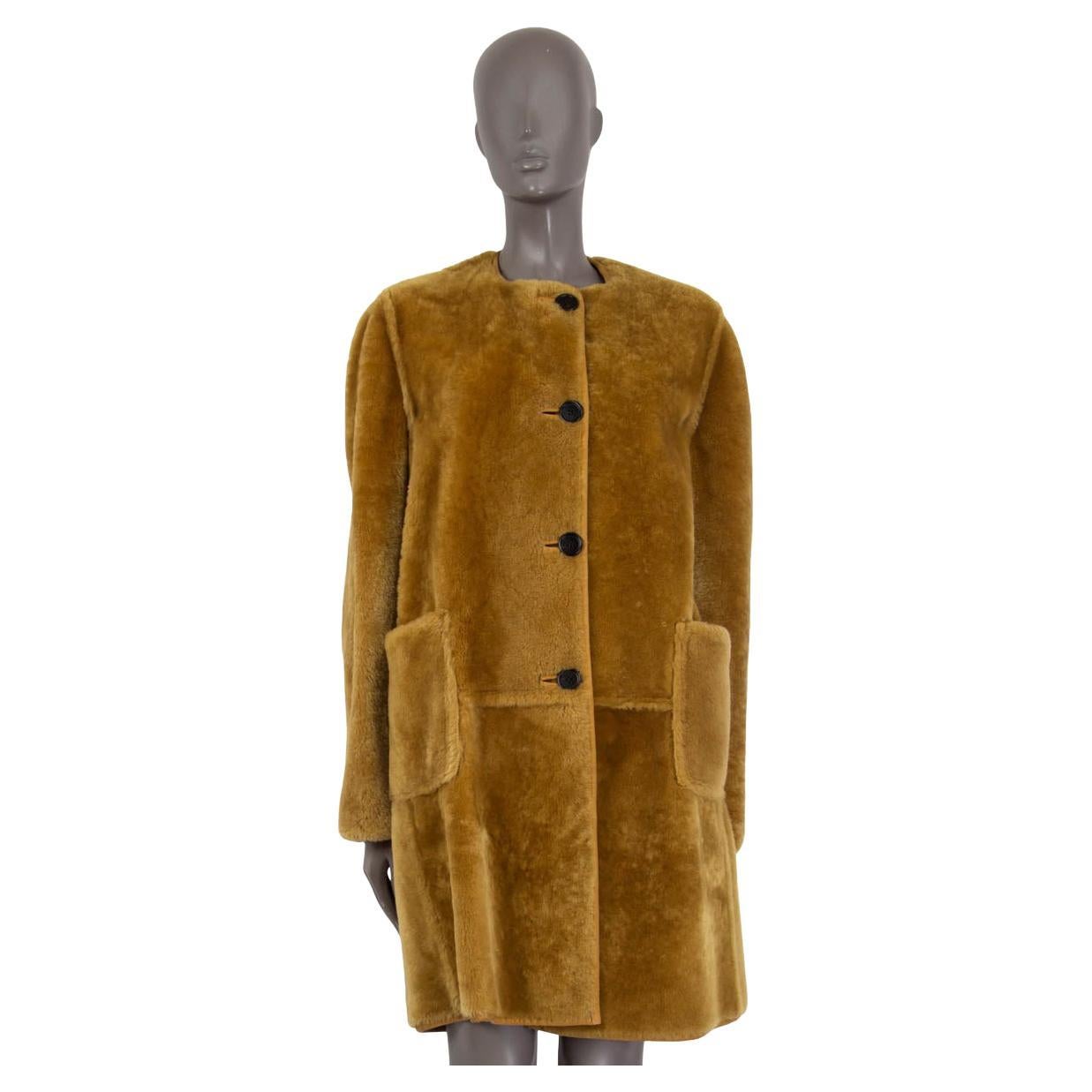 MARNI mustard yellow REVERSIBLE SHEARLING & LEATHER Coat Jacket 46 XL For Sale