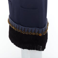 MARNI navy bead black crystal fringe embellished hem knee skirt IT38 XS