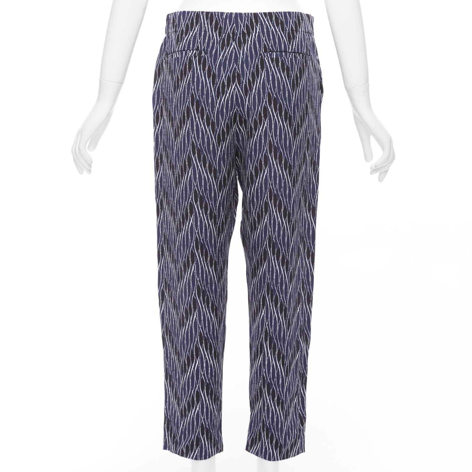Donna MARNI pantaloni crop elasticizzati in vita con motivo geometrico nero e blu IT40 S in vendita