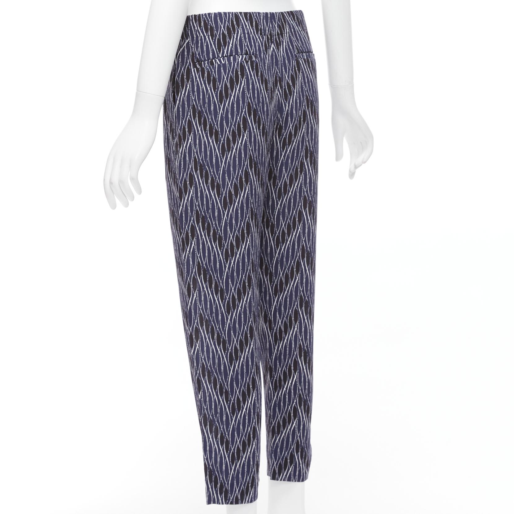 MARNI pantaloni crop elasticizzati in vita con motivo geometrico nero e blu IT40 S in vendita 1
