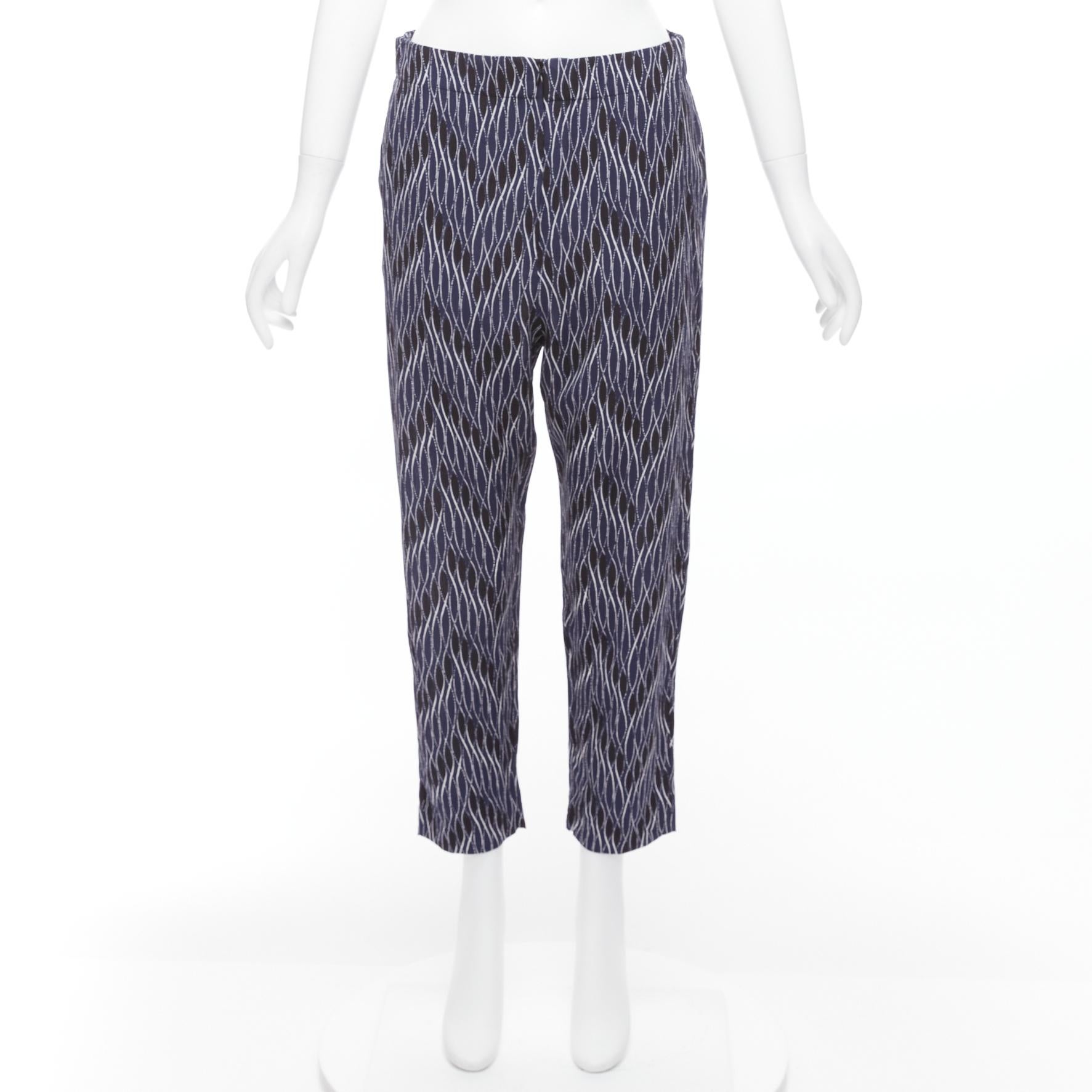 MARNI navy black geometric pattern print elastic waist crop pants IT40 S For Sale 5