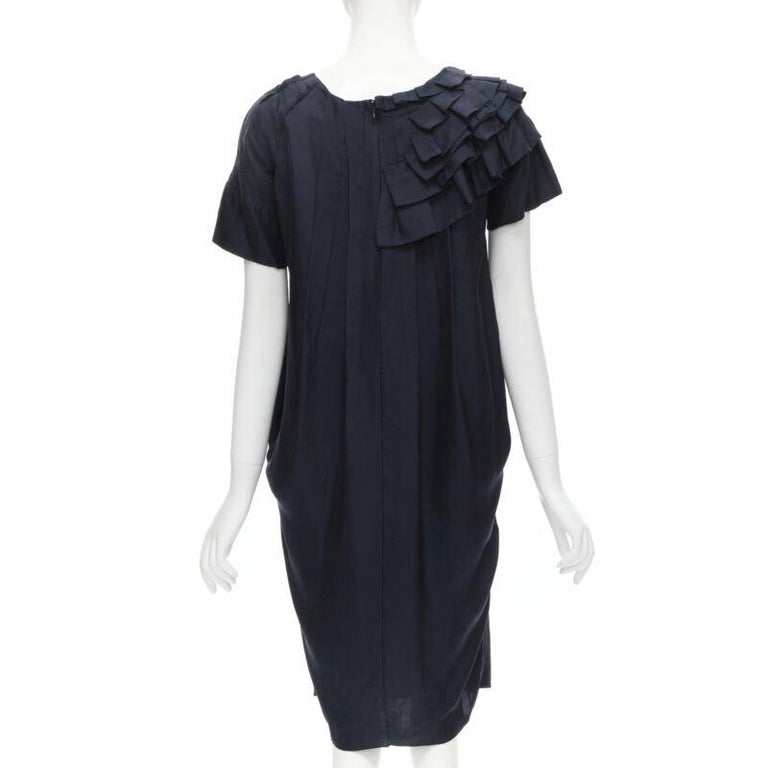 MARNI navy blue 100% silk ruffle neckline short sleeve silk dress IT38 XS For Sale at 1stDibs MARNI navy blue 100% silk ruffle neckline short sleeve silk dress IT38 XS For Sale at 1stDibs