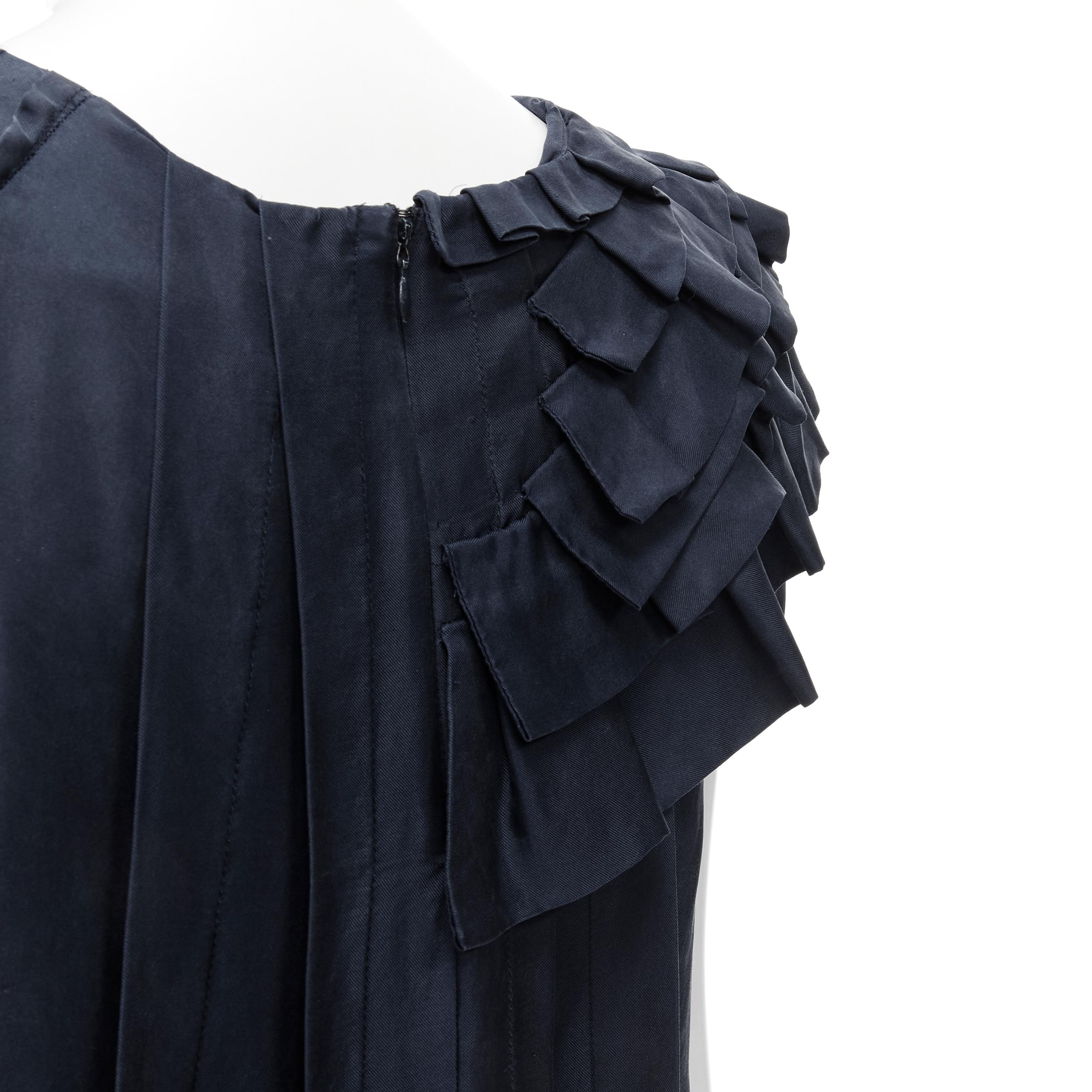 MARNI navy blue 100% silk ruffle neckline short sleeve silk dress IT38 XS In Excellent Condition For Sale In Hong Kong, NT