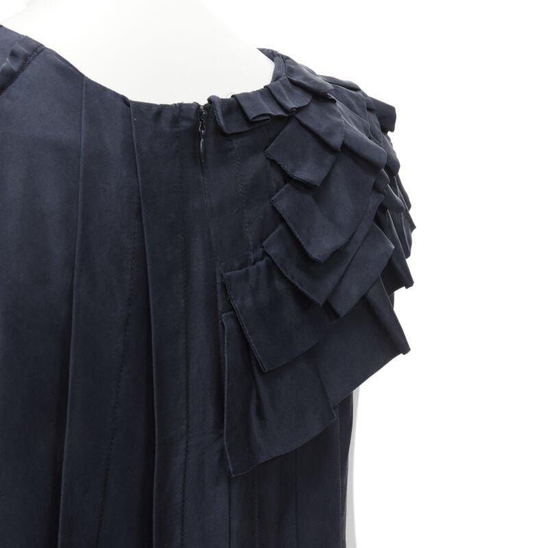 MARNI navy blue 100% silk ruffle neckline short sleeve silk dress IT38 XS For Sale 2