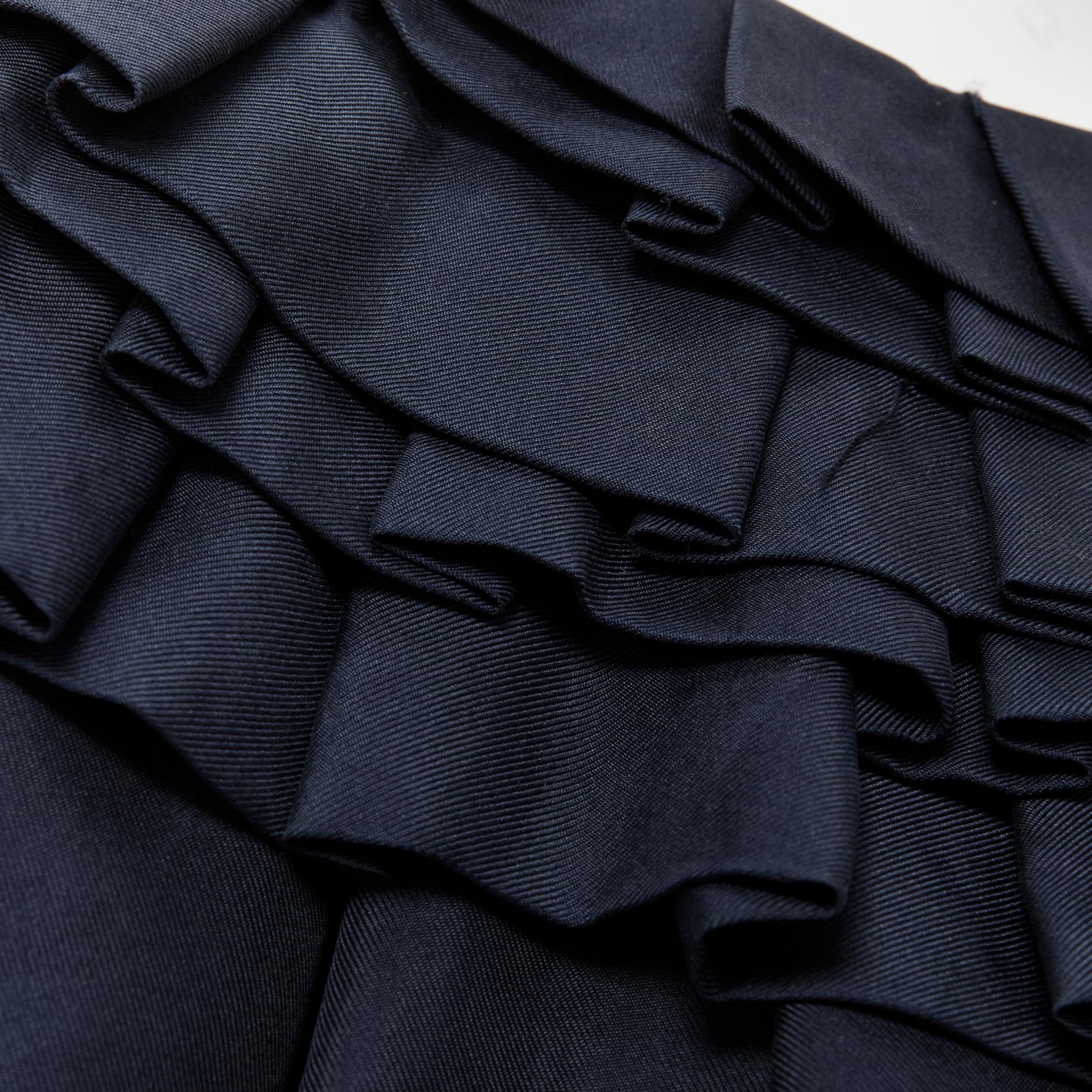 Women's MARNI navy blue 100% silk ruffle neckline short sleeve silk dress IT38 XS For Sale