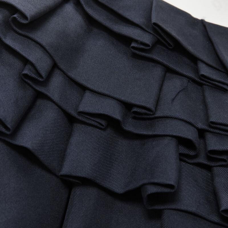 MARNI navy blue 100% silk ruffle neckline short sleeve silk dress IT38 XS For Sale 3