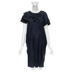 MARNI - Robe en soie bleu marine à encolure à volants et manches courtes, 100 % soie, taille IT 38 XS