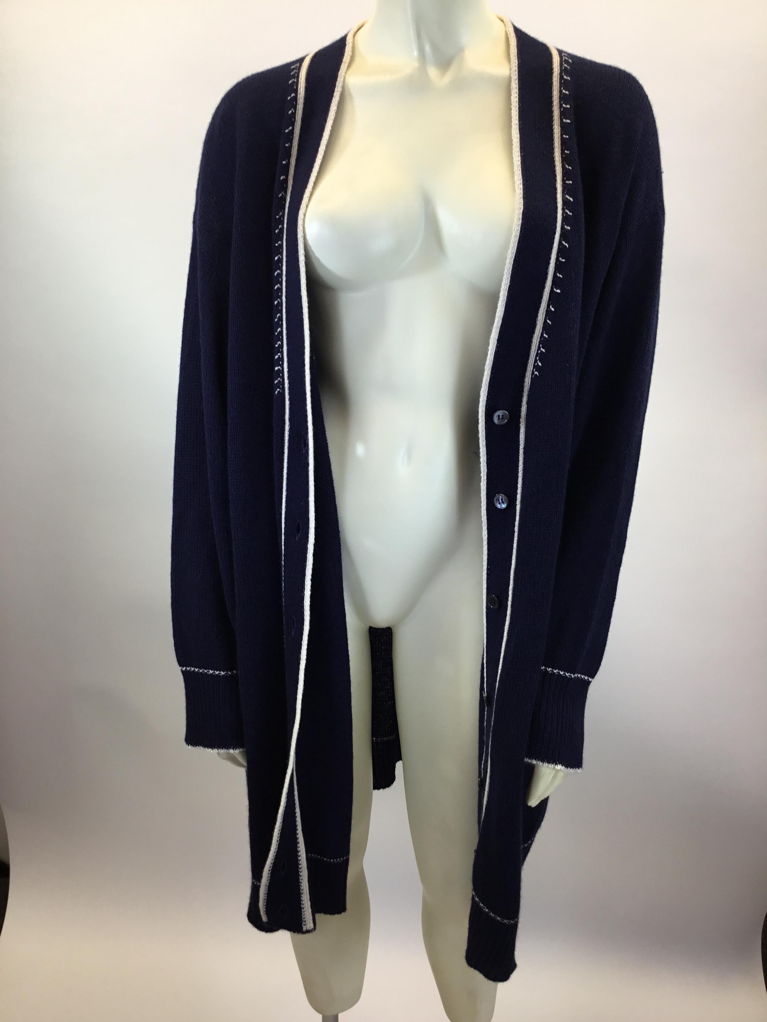 Marni Navy Blue and White Long Cardigan In Good Condition For Sale In Narberth, PA