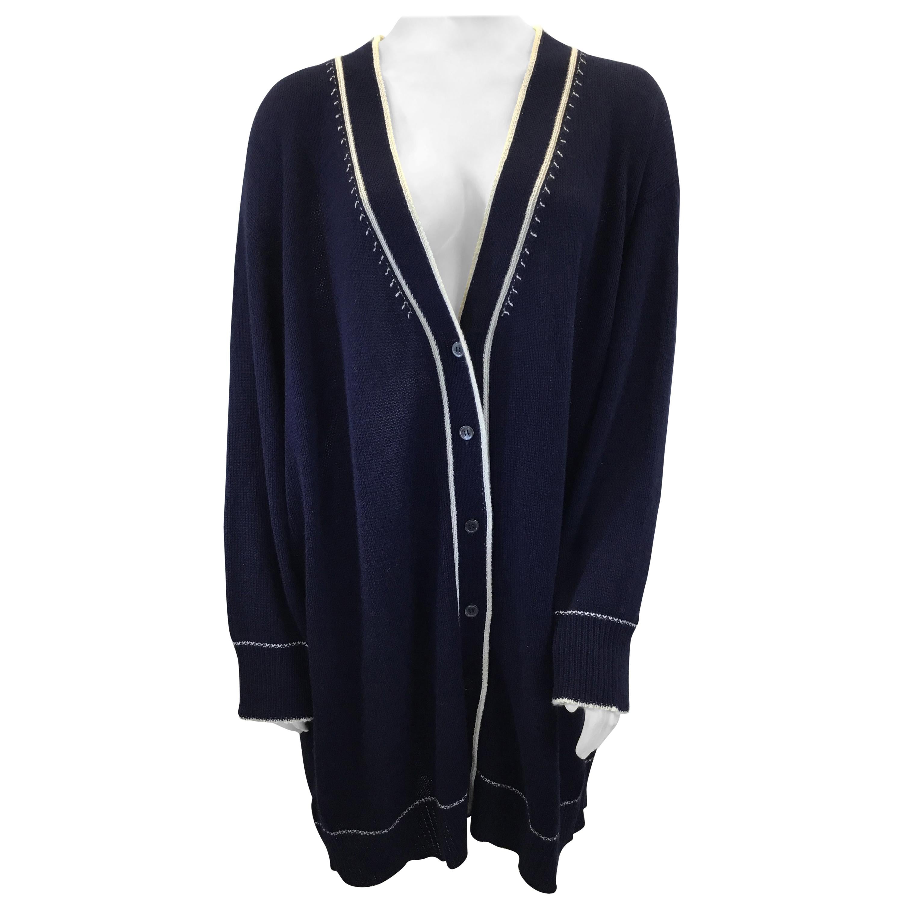 Marni Navy Blue and White Long Cardigan For Sale
