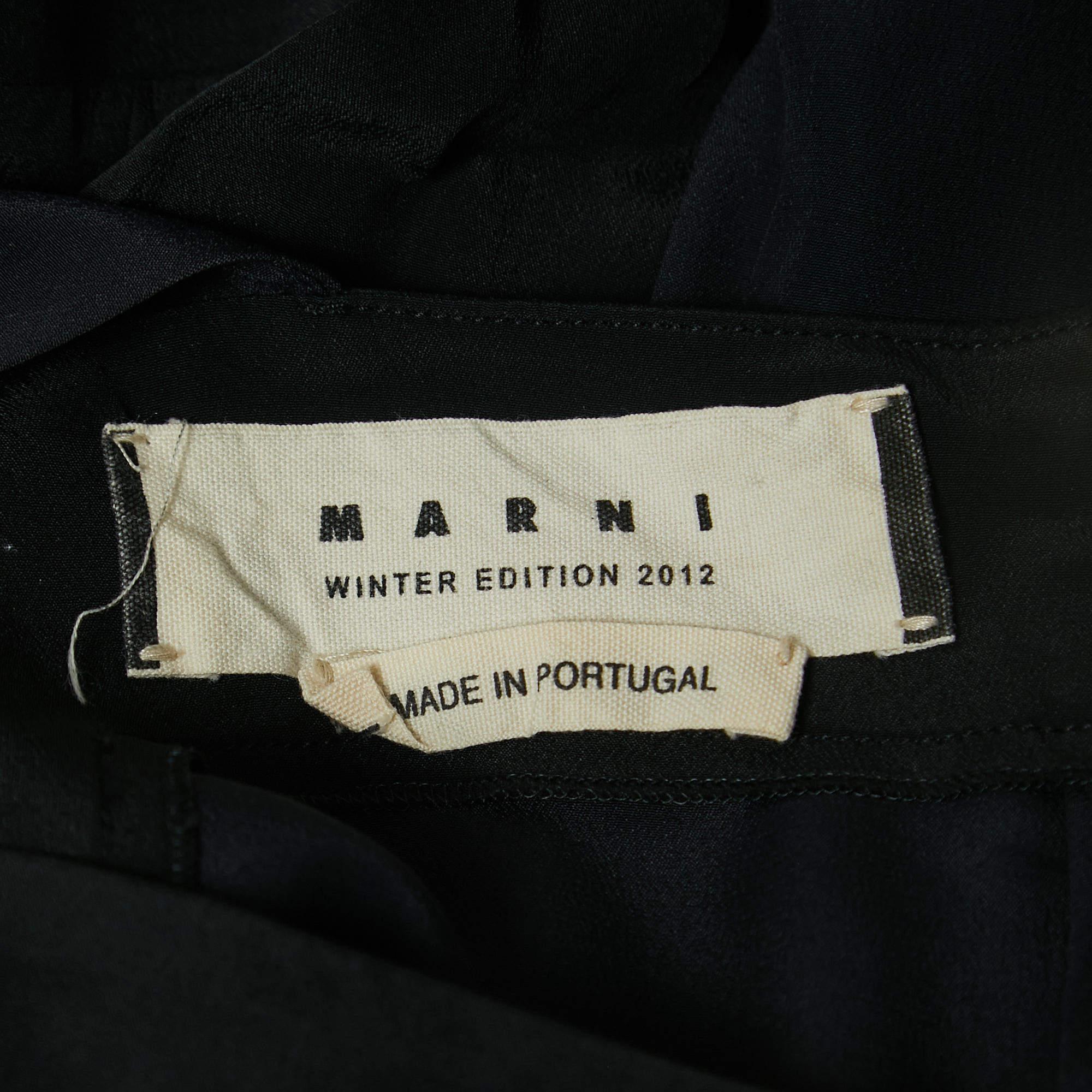 Women's Marni Navy Blue & Black Chiffon Top S For Sale