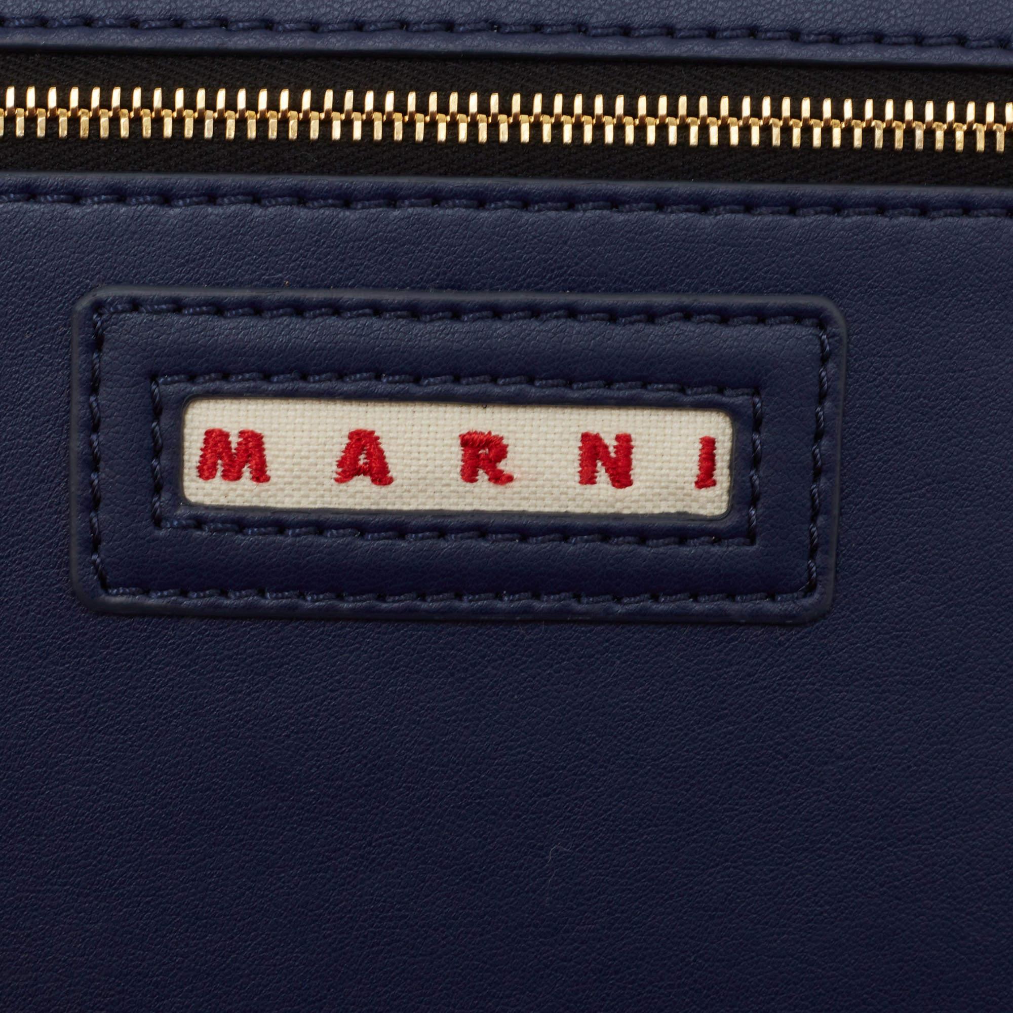 Marni Navy Blue/Brown Knit Fabric Medium Shopper Tote 6
