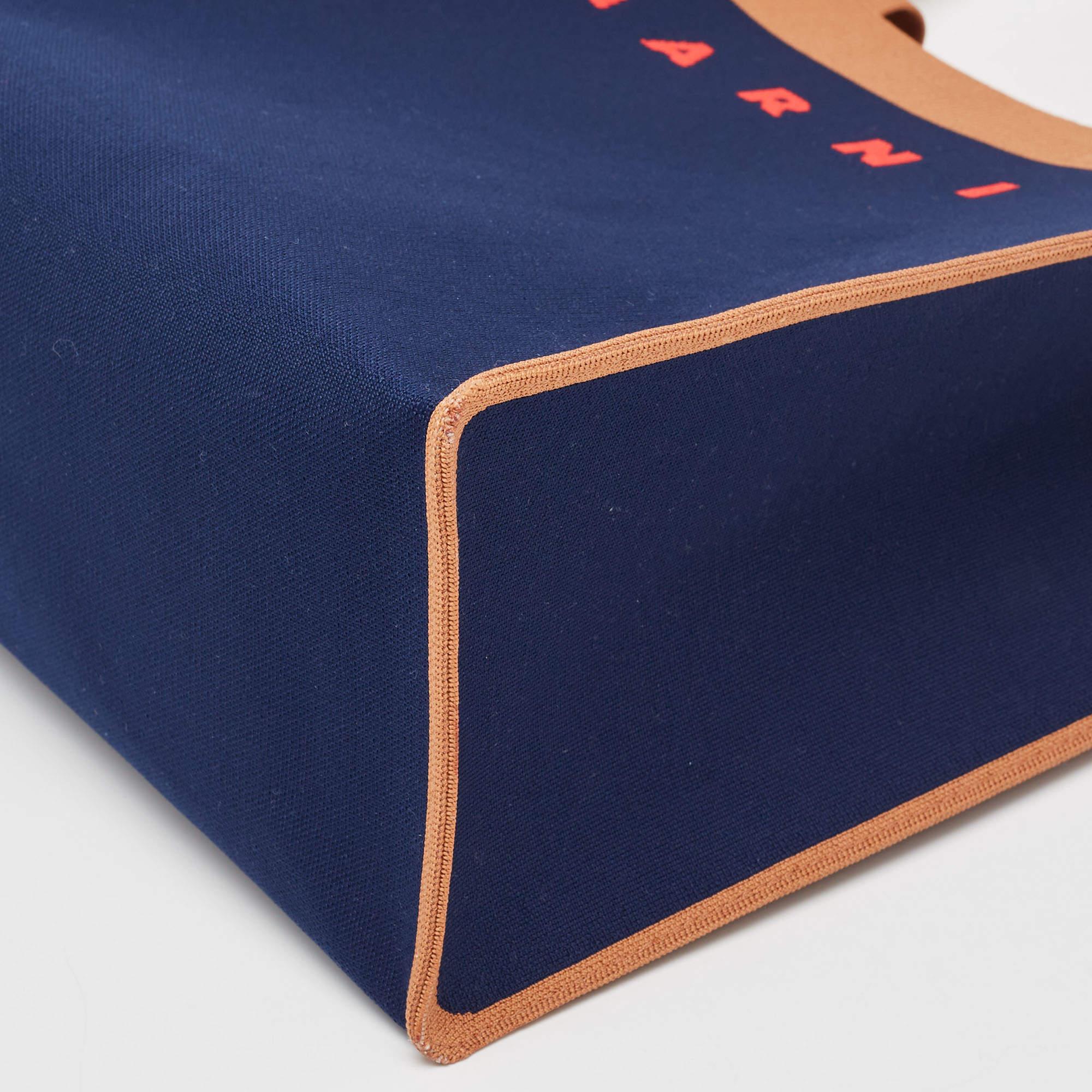 Marni Navy Blue/Brown Knit Fabric Medium Shopper Tote 1